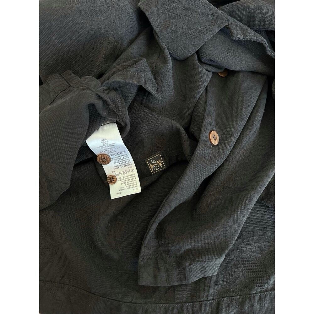 Tommy Bahama Mens XL 100% Silk Black Short Sleeve Shirt Button Floral Pocket - Picture 3 of 5